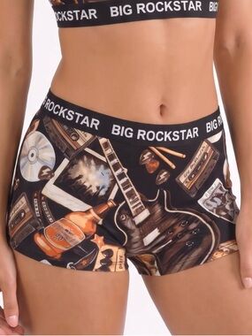 SHINESTY Black Printed Mid-Rise Women's Boy Short Underwear, Sz M